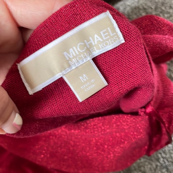 MK Red Shimmer Knit Cowl Neck top - Picture 4 of 4